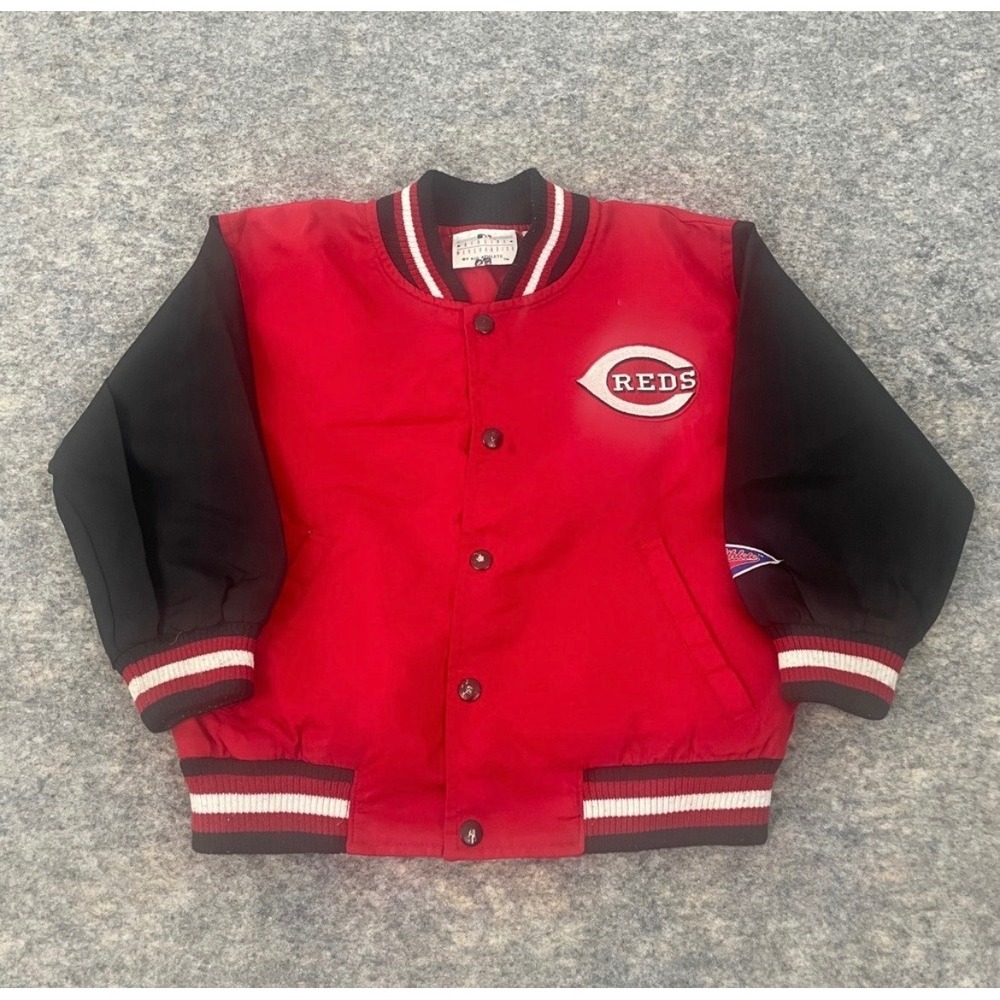 VTG Kid Athlete Cincinnati Reds Varsity Jacket MLB Nylon Toddler Size 4 Y2K